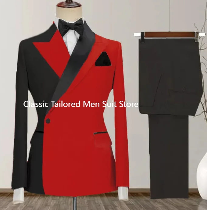 Custom Made Black Groom Tuxedo Peaked Lapel Double Breasted Men Suit Prom Wedding Party Men Suits Costume ( Jacket+Pants)