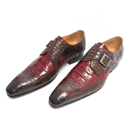 Men Print Formal Shoes Deluxe Wedding Shoes Sapato Social Office Business Leather Shoes Loafers Metal Buckle Loosely Adjusted