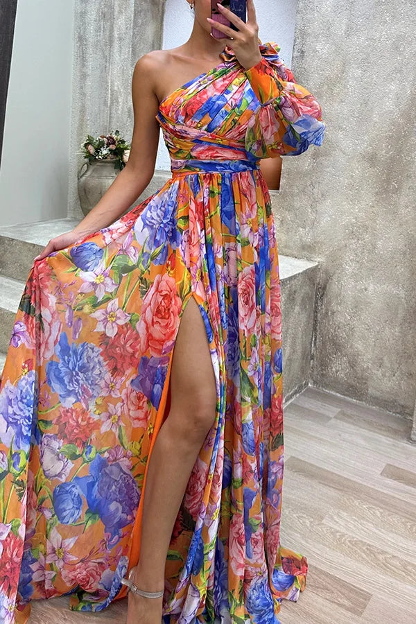 New Fashion Hot Selling Casual Slit Dress for European and American Gatherings INS Loose Multicolor Sloping Shoulder Dress