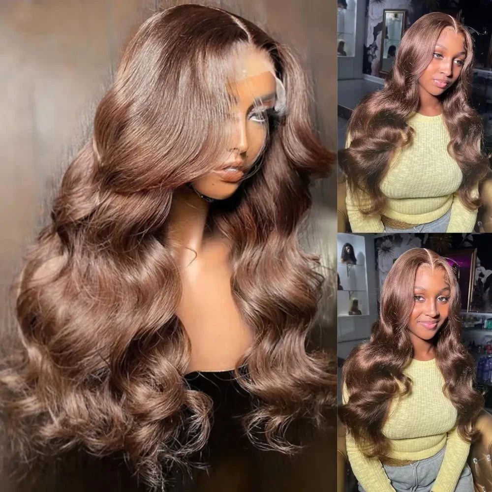 Body Wave Wig 46 Inches #4 Chocolate Brown Remy Hair 13x4 13x6 HD Transparent Lace Frontal Wigs Pre Plucked Human Hair For Women