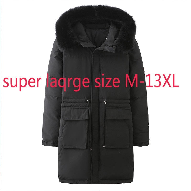 New Arrival Fashion Men Super Large Down Jacket Long Fur Collar Hooded Thicker, Warmer Coat Plus Size M-9XL 10XL 11XL 12X L13XL