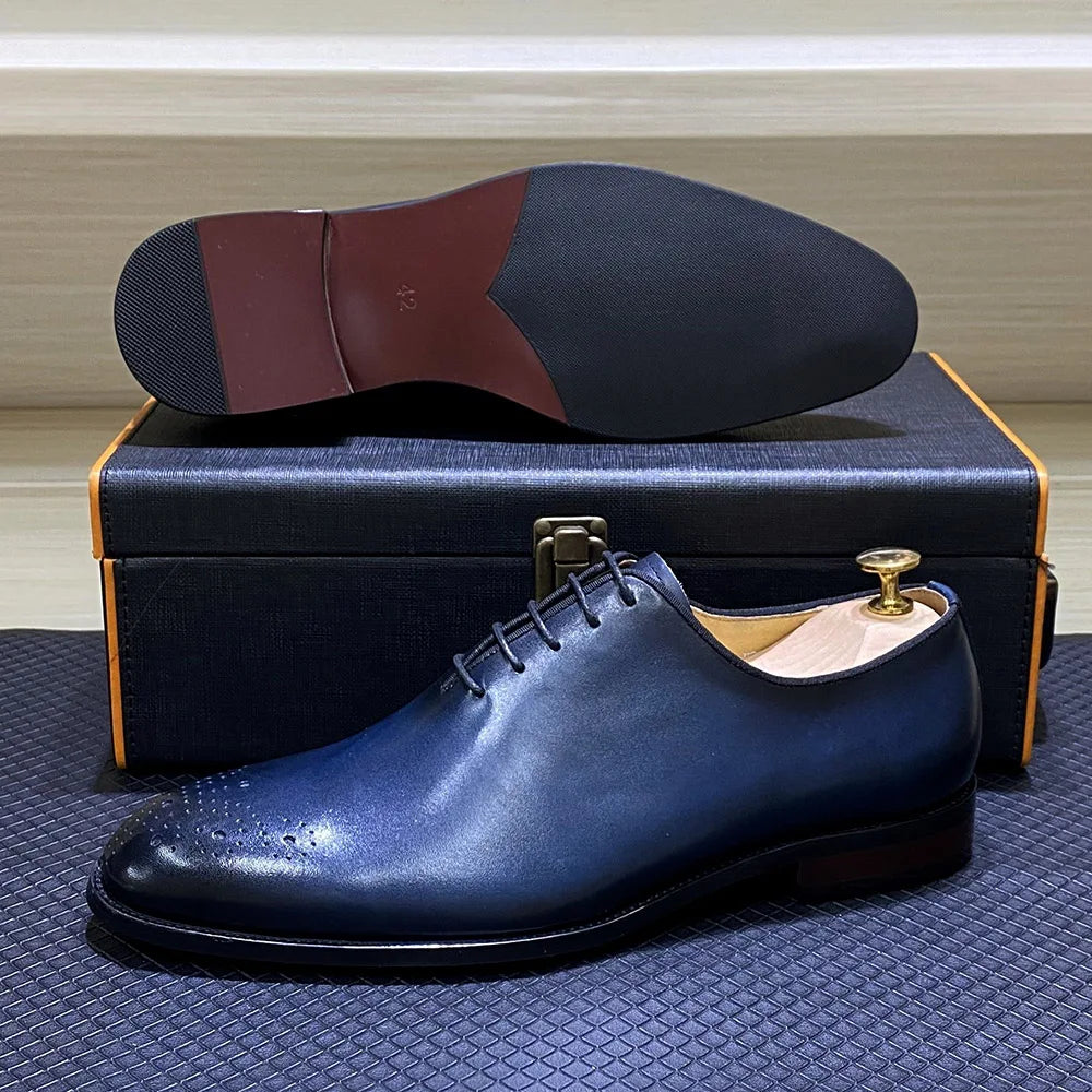 Italienische Herren-Business-Schuhe Echtes Leder Handgefertigt Klassische Whole-Cut Oxford Schnürschuhe für Herren