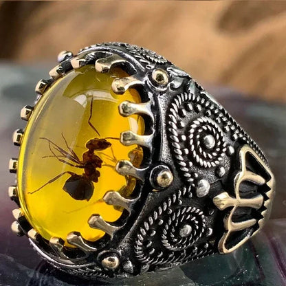 New Inlaid Emerald Men's Luxury Ring Personality Retro Domineering Personality Ring To Attend The Banquet Party Jewelry
