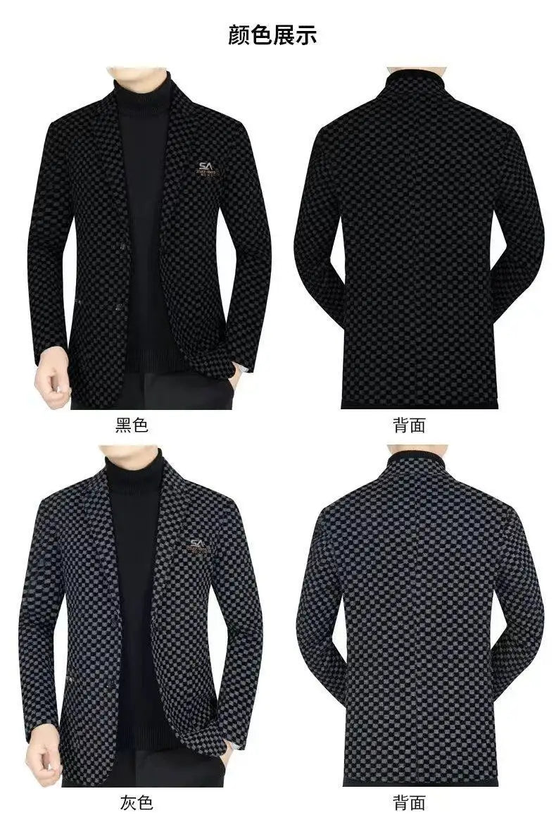 Winter Add Velvet Woolen Suit Jackets Men Thick Warm Wedding Blazers Brand Casual Business Dress Coat Social Office Streetwear