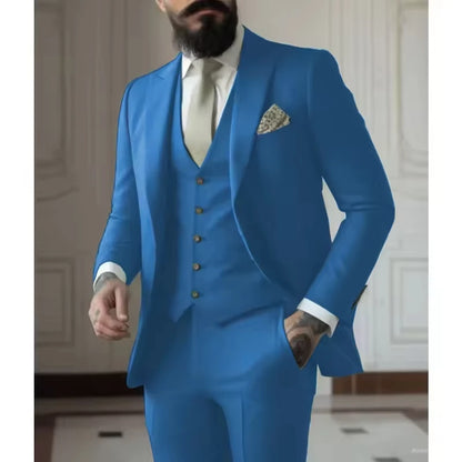 Sage Green Men's Slim Fit 3 Piece Suits (Jacket+Vest+Pant) Wedding Groom Tuxedos Prom Formal Male Party Blazers