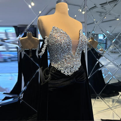 Caroline Attractive Sweetheart Celebrity Dresses with Crystals Rhinestones Beads Pleated Long Party Vestidos de Festa Customised