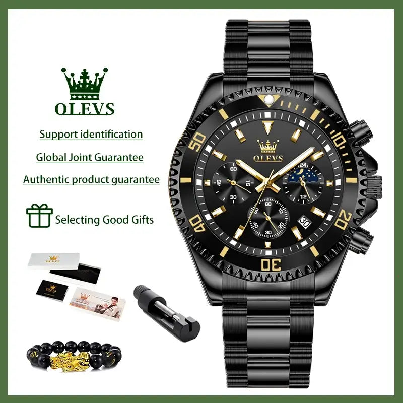 OLEVS 2870 Herrenuhren Mondphase Stahl Kalender Chronograph Original Quarz Uhr Großes Zifferblatt Luxus Sport Armbanduhren