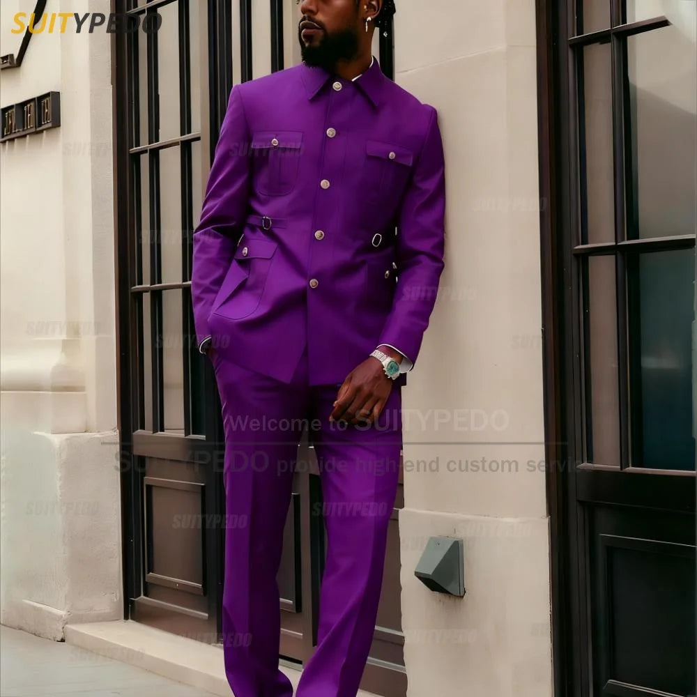 Fashion Men's Suits Slim Fit Blazer And Pants 2 Pieces  Elegant Tailor-made Latest Luxury Business Party Wedding Tuxedos for Men