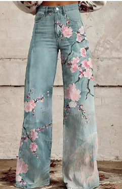 Plus Size 3D Fashionable Women's Pants Y2k Street Women's Clothing Women's Casual Pants Printed iMitation Jeans Wide Legs