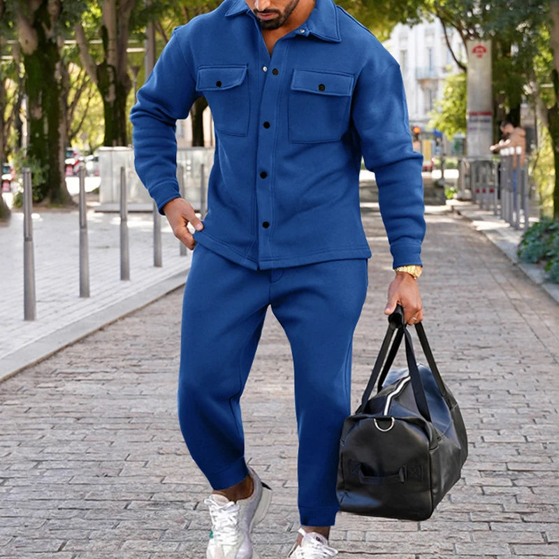 New Men's Spring Two Piece Sets 2024 Fashion Pure Color Cargo Jacket And Pants Suits For Men Outfits Hip Hop Pure Color Clothing