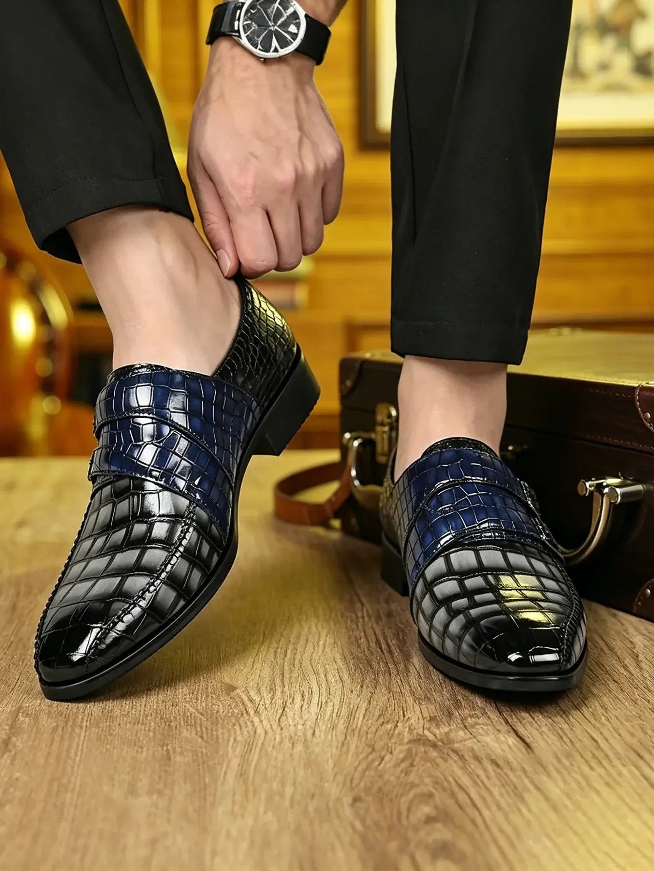Luxus Herren Anzugschuhe Krokodilmaserung Leder Schuhe Herren Schnalle Freizeitschuhe Hochzeit Party Schuhe Hochwertige Business Herren