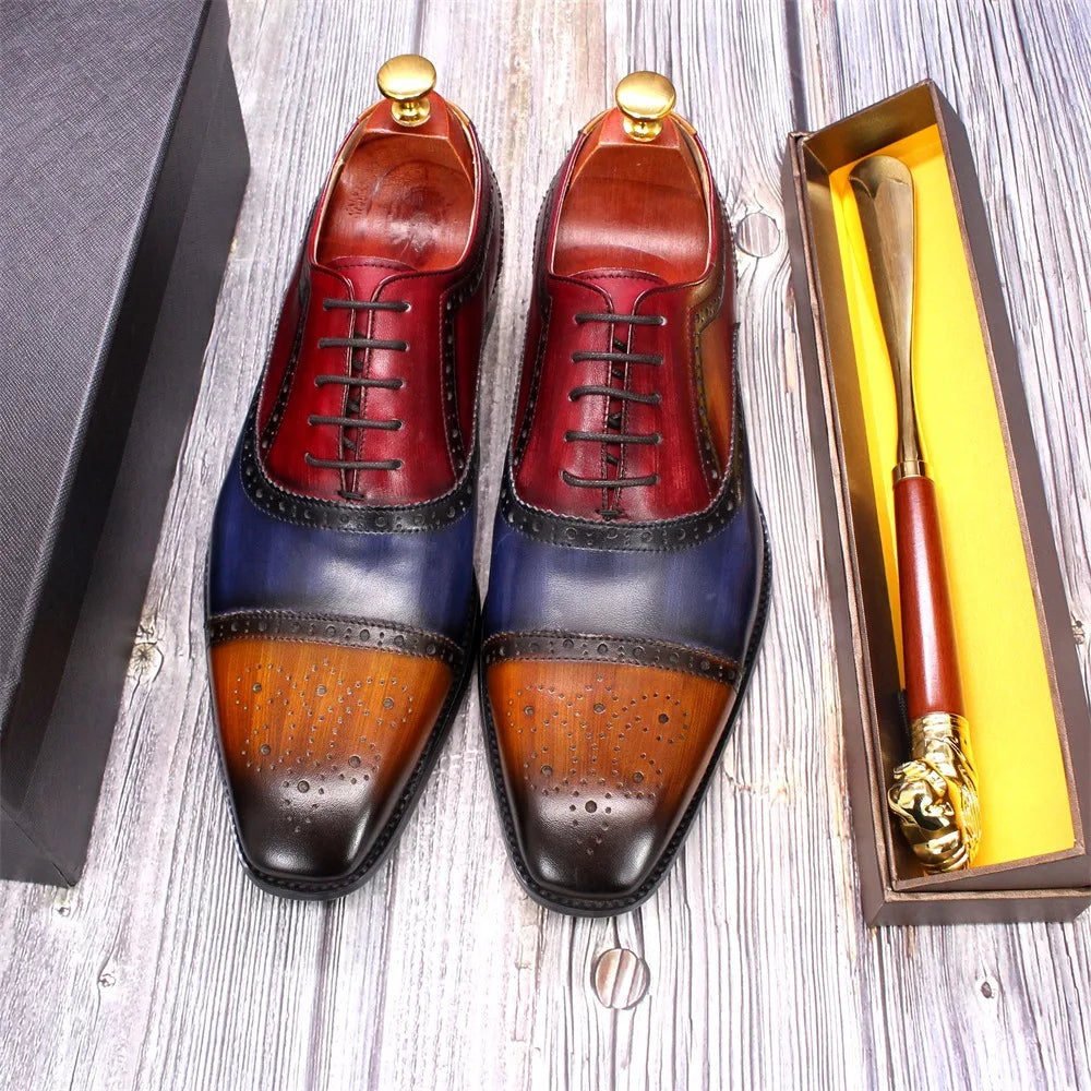 Herren dreifarbige Oxford-Schuhe Britische Leder-Abendschuhe Mode Chelsea High-End Herren handgefertigte Lederschuhe Zapatillas Hombre