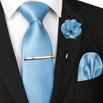Mens Colors Solid Tie and Lapel Pin Necktie Pocket Square and Tie Clip Sets for Business Casual 4PCS