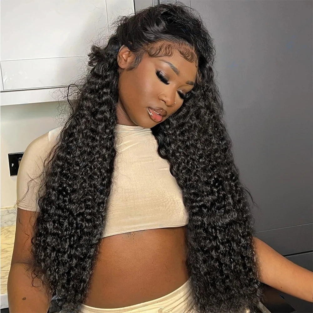 300% High Density Loose Deep Wave 40 46 50 Inch 13x6 13x4 HD Lace Frontal Human Hair Wig Brazilian 360 Full Curly Wigs For Women
