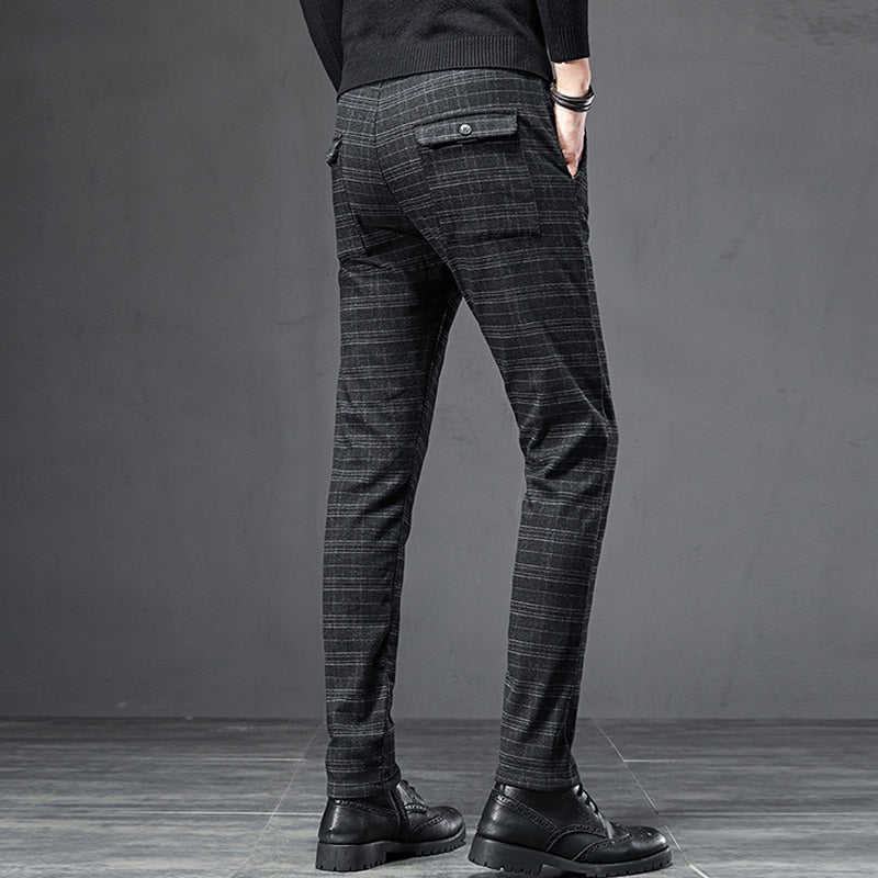 2022 Men&#39;s Stretch Stripe Plaid Trendy Pants Elegant Seasons Wear High Quality Designer Business Casual Trousers