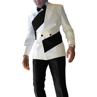 Elegant Men's Suit 2-piece Wedding Tuxedo Groom Slim Fit Suit Colorblock Jacket Pants XS-5XL For Men Blazer