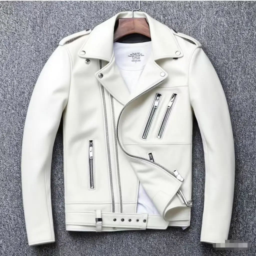 Winter and Autumn Men's Oversized Button-down PU Leather Coat with Multiple Zippers Polo Jacket, with Many Zippers