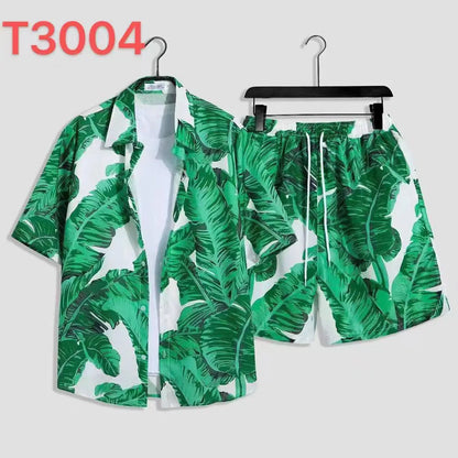 Comfortable flower grass leaf coconut tree 3D Print shirt +Shorts Two Piece Set Short Sleeve Flip collar shirts half pants