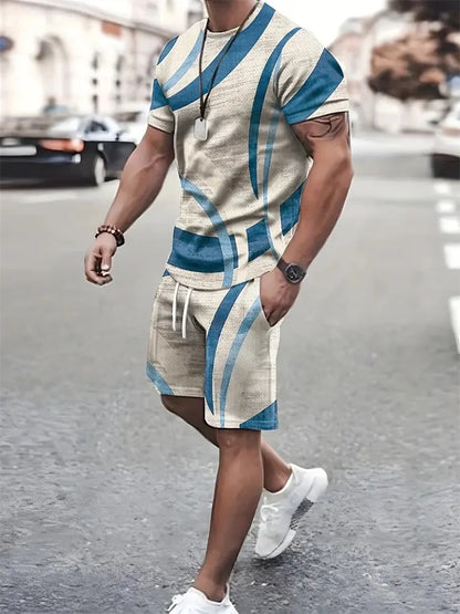 New summer men's sportswear short-sleeved T-shirt suit two-piece outdoor travel clothing oversized shorts training clothes