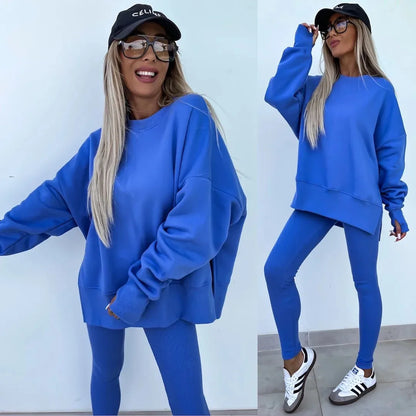 Spring summer  new Shirt  casual loose-fitting sweater tight pants 2 piece suit sets for women 2 pieces trousers sets