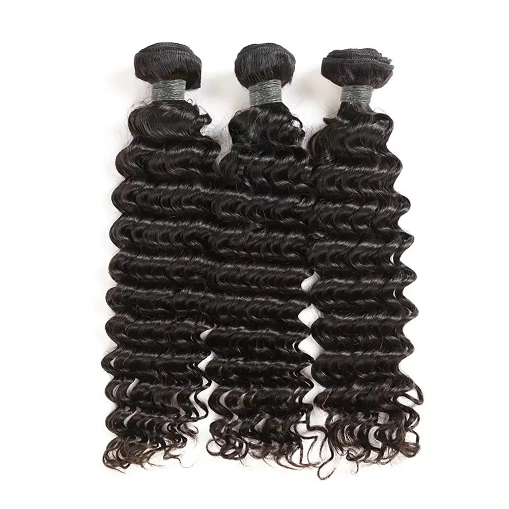 40 Inch Deep Wave Brazilian Human Hair Bundles 3/4 PCS Natural Black Unprocessed Remy Hair Extensions Weave Bundles Soft Silky