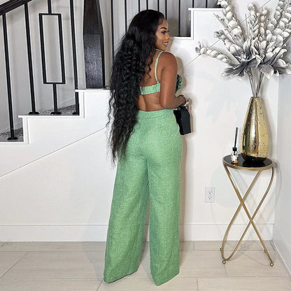 Joskaa Elegant 2 Piece Sets Women Sexy 3D Flower Crop Camisole and Straight Leg Pants Matching  Summer Vacation Streetwear