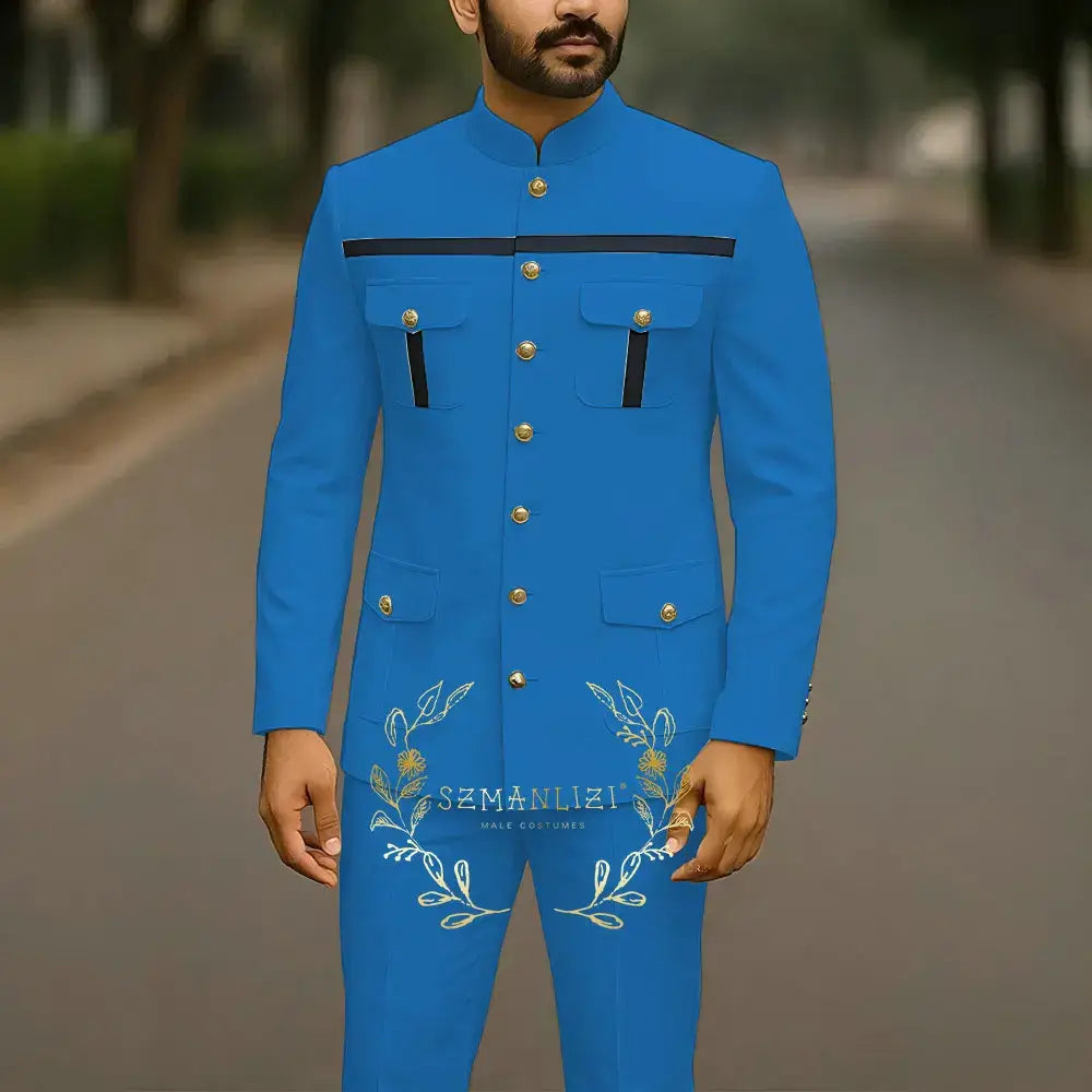 Affrica Style Stehkragen Weiß Einreihig Jacke Hose Business Herren Anzug Elegant Bräutigam Hochzeitsanzüge Männliches Partykleid