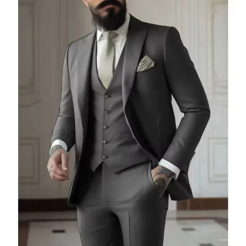 Sage Green Men's Slim Fit 3 Piece Suits (Jacket+Vest+Pant) Wedding Groom Tuxedos Prom Formal Male Party Blazers