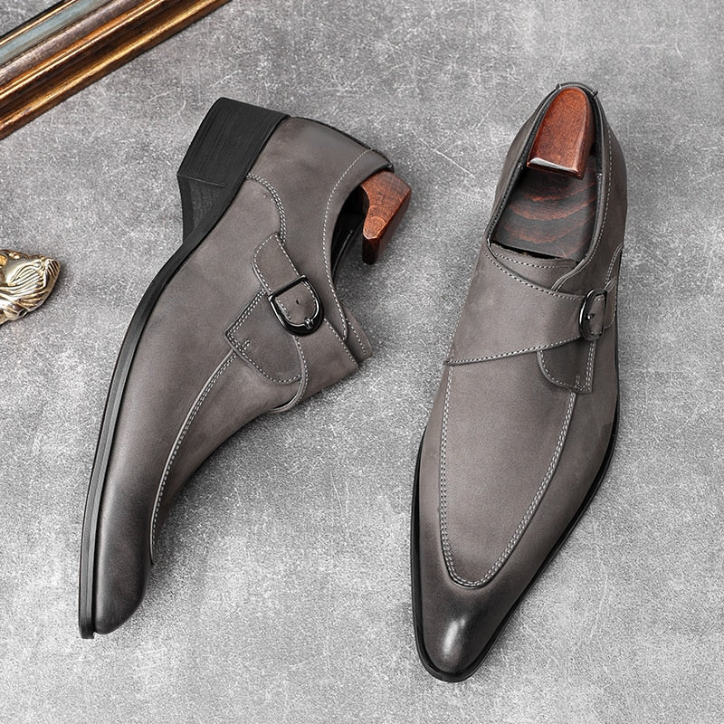 Italian Slip On Men Dress Shoes Wedding Genuine Leather Mens Oxford Shoes Monk Strap Black Grey Men Formal Loafers Men Suede