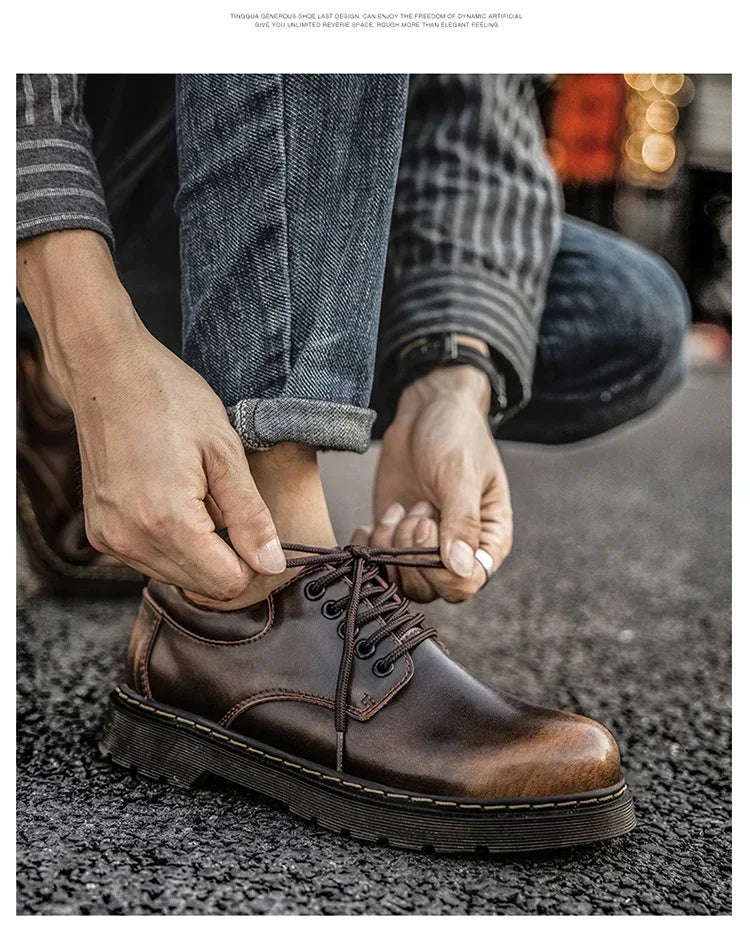 Fashion Comfortable Round Toe Walking Elegant Shoes Spring Shoes Men Genuine Leather Casual Outdoor Wear-Resistant Work Shoes