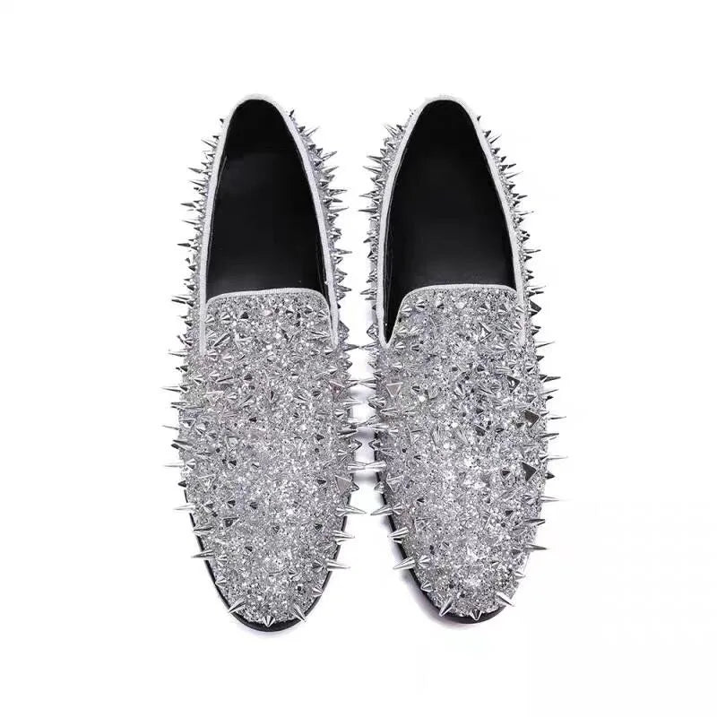 Fashion Blaue Bling Spikes Loafers Schuhe für Herren Luxus Handgemachte Slip-On Herren Anzugschuhe Hochzeitsschuhe