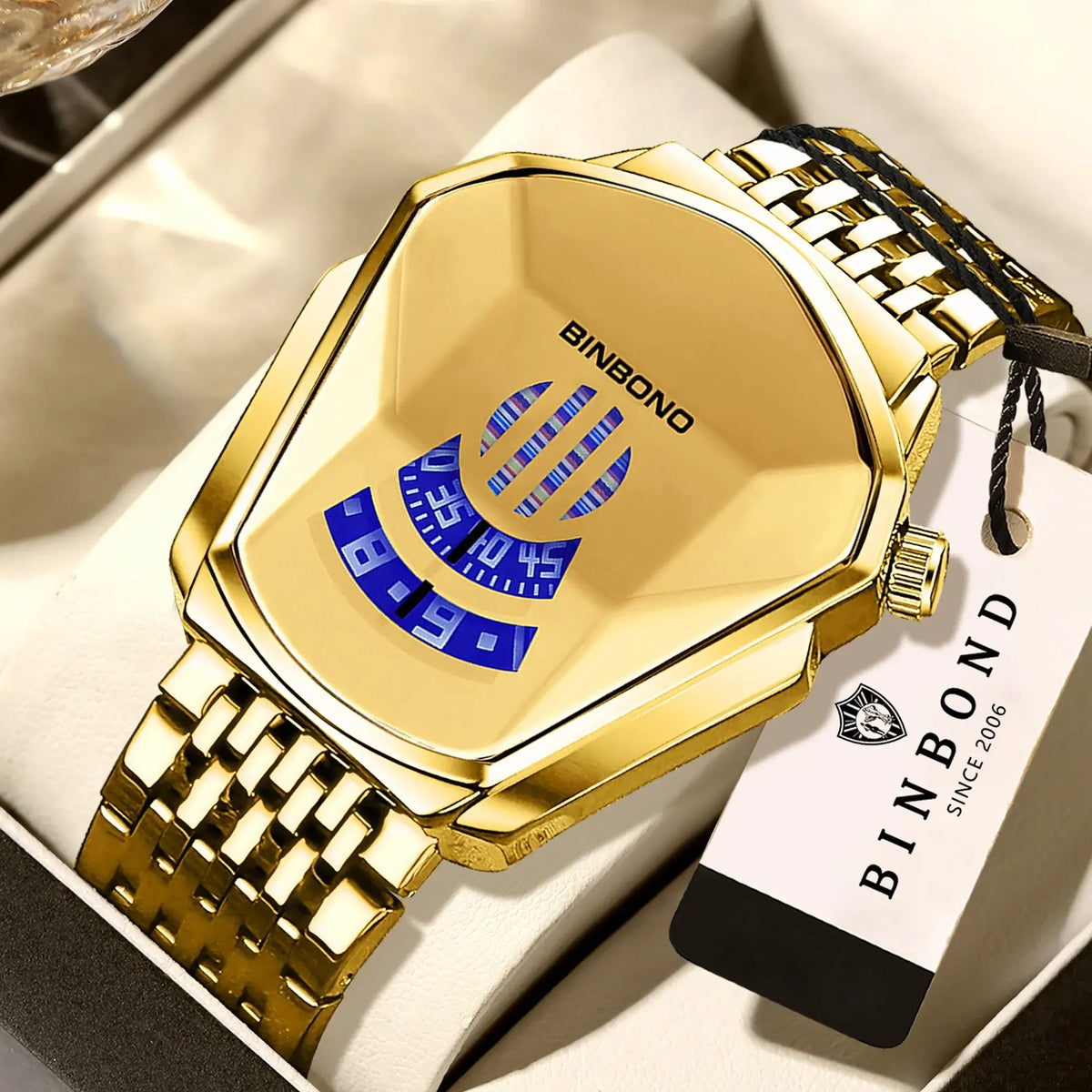 BINBOND Iron Man Face Orginal Brand Quartz Watches For Man Luxury Waterproof Men's Watch Sturdy Reloj Free Ship with gold band