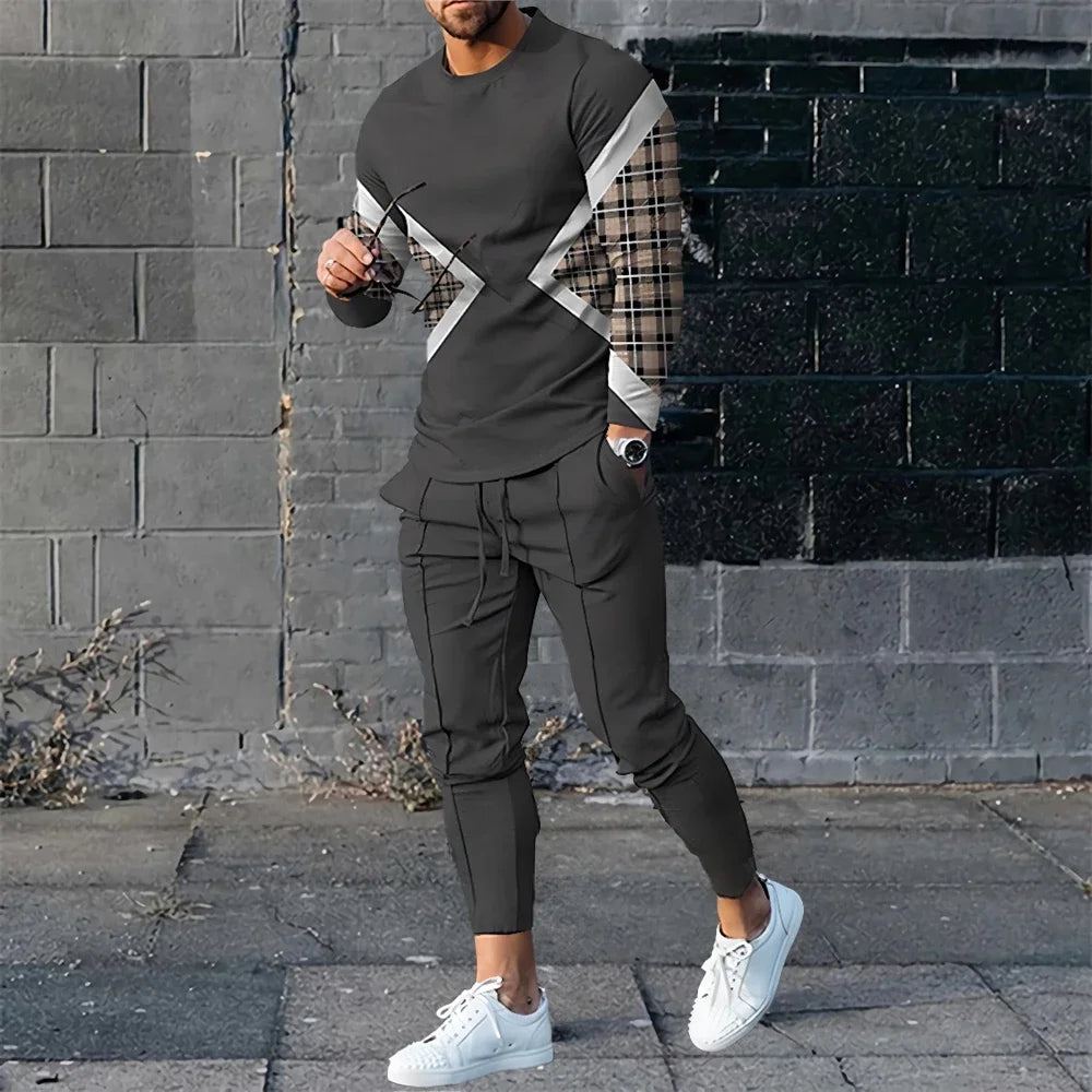 Autumn Tracksuit Long Sleeve T Shirtsweatpants Suit Men Streetwear Vintage Sweatshirt 3D Men Clothing 2 Piece Sets 2024