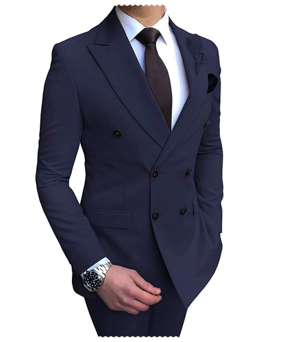 New Beige Men's Suit 2 Pieces Double Breasted Notch Lapel Flat Slim Fit Casual Tuxedos For Wedding(Blazer+Pants)