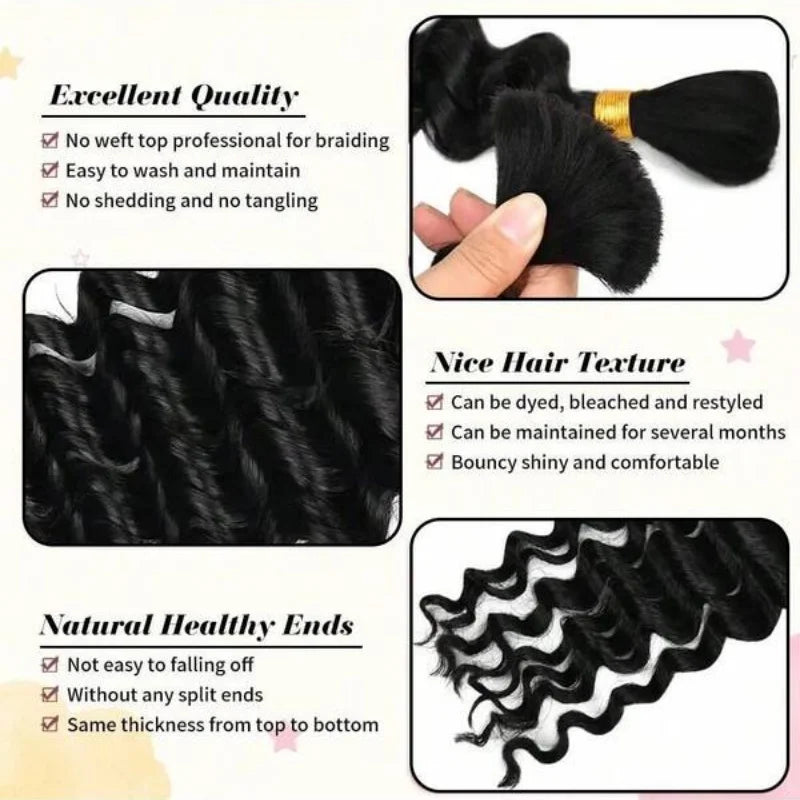 Human Braiding Hair Deep Water Wave Bulk No Weft Design 110g 1 Bulks Full Thick Bouncy Curly Bulk Hair Extensions For Braids
