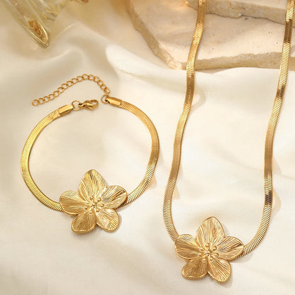Stainless Steel Jewelry Set Exquisite Light Luxury Flower Pendant Minimalist Jewelry Set For Women Jewelry Party Gift Daily Wear