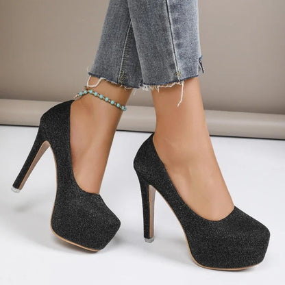 Fashion Women High Heels Modern Ladies Party Shoes Platform Super High Heels 12cm Black Silver Pink Bling Shoes D367