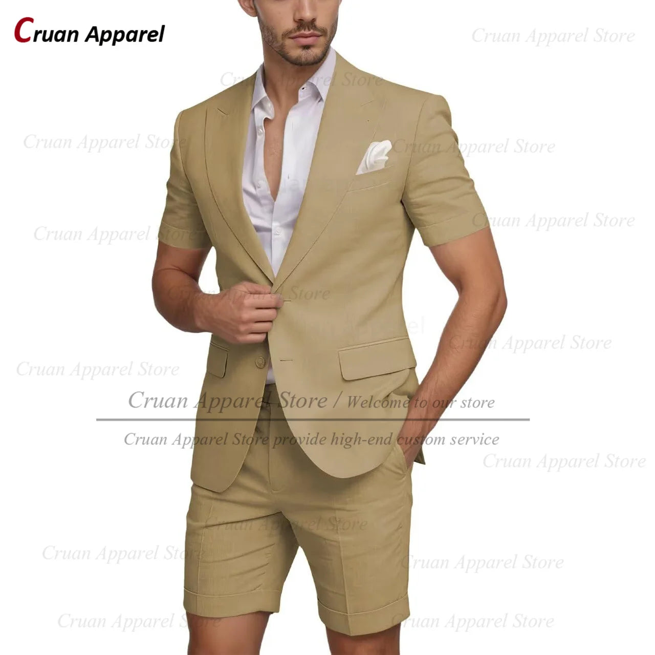 Beach Linen Men Suit Shorts Slim Fit Formal Best Man Groom Wedding Dress Tuxedo Casual Short Sleeve Blazer Pants 2 Pieces 2026
