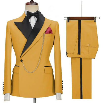 Custom Made Black Groom Tuxedo Peaked Lapel Double Breasted Men Suit Prom Wedding Party Men Suits Costume ( Jacket+Pants)