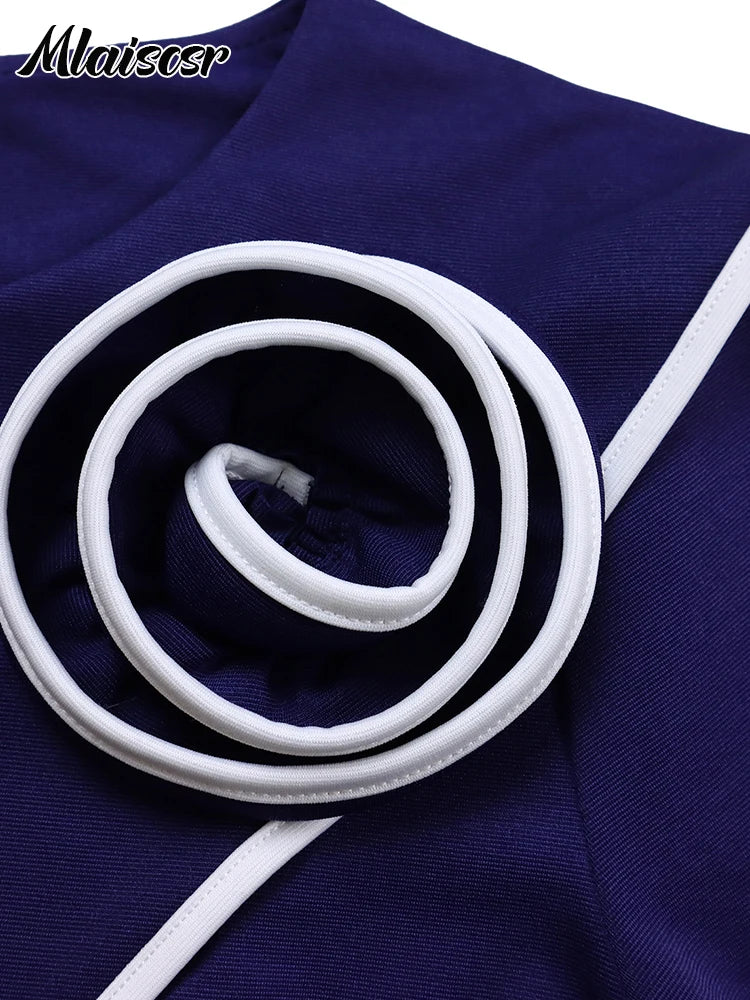 Mlaiscsr Fashion African Mid Dresses with Belt Women 3D Flowers 3/4 Sleeve O-neck Party Evening Office Lady Bodycon Vestidos