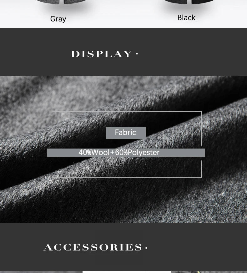 BROWON Brand Winter Coat Men  Autumn Solid Turn-Down Collar Wool Long Jacket for Men New Business Casual Keep Warm Outerwear