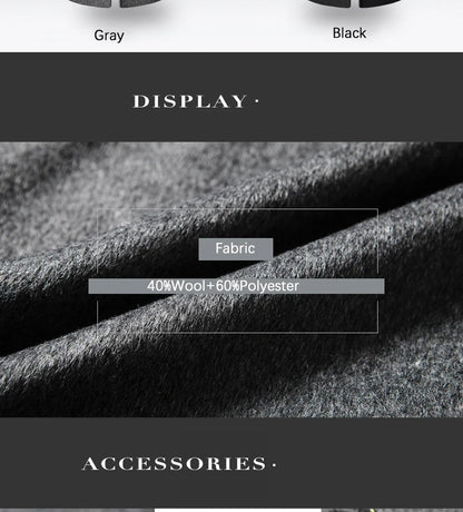 BROWON Brand Winter Coat Men  Autumn Solid Turn-Down Collar Wool Long Jacket for Men New Business Casual Keep Warm Outerwear