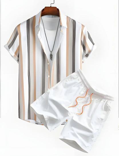Comfortable Coconut trees leaves color blocking 3D Print shirt +Shorts Two Piece Set Short Sleeve Flip collar shirts half pants