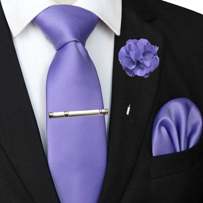 Mens Colors Solid Tie and Lapel Pin Necktie Pocket Square and Tie Clip Sets for Business Casual 4PCS