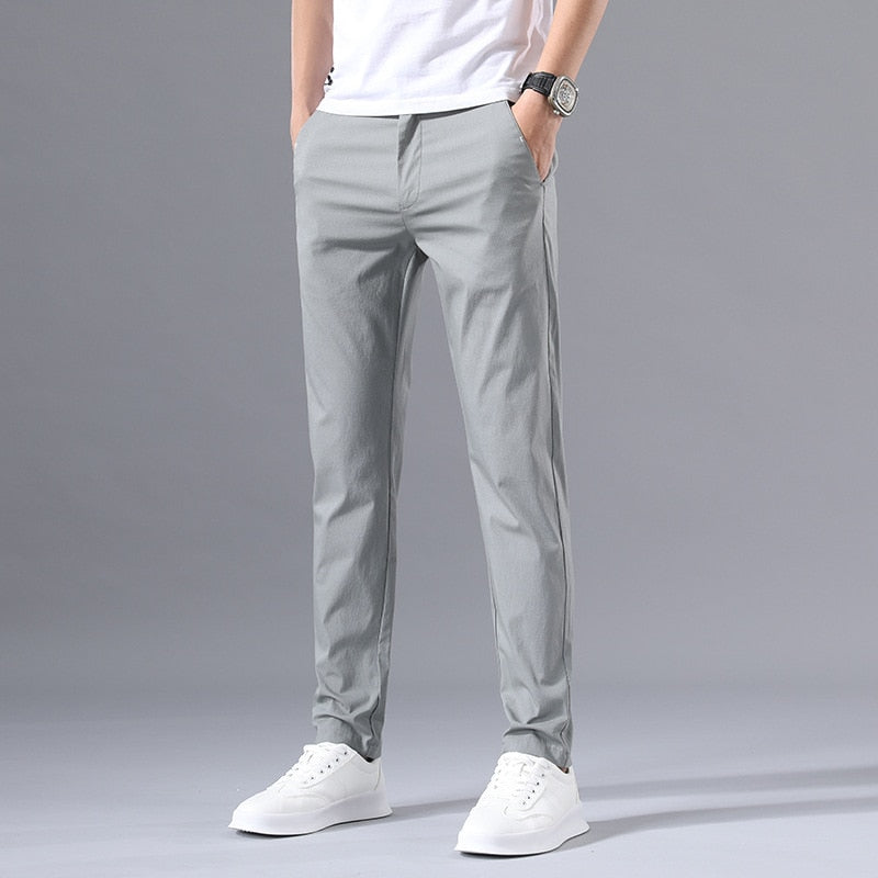 2022 Men&#39;s Thin Pants Solid Color Pants Smart Casual Business Fit Body Stretch Trousers Men Cotton Formal Breathable Trousers