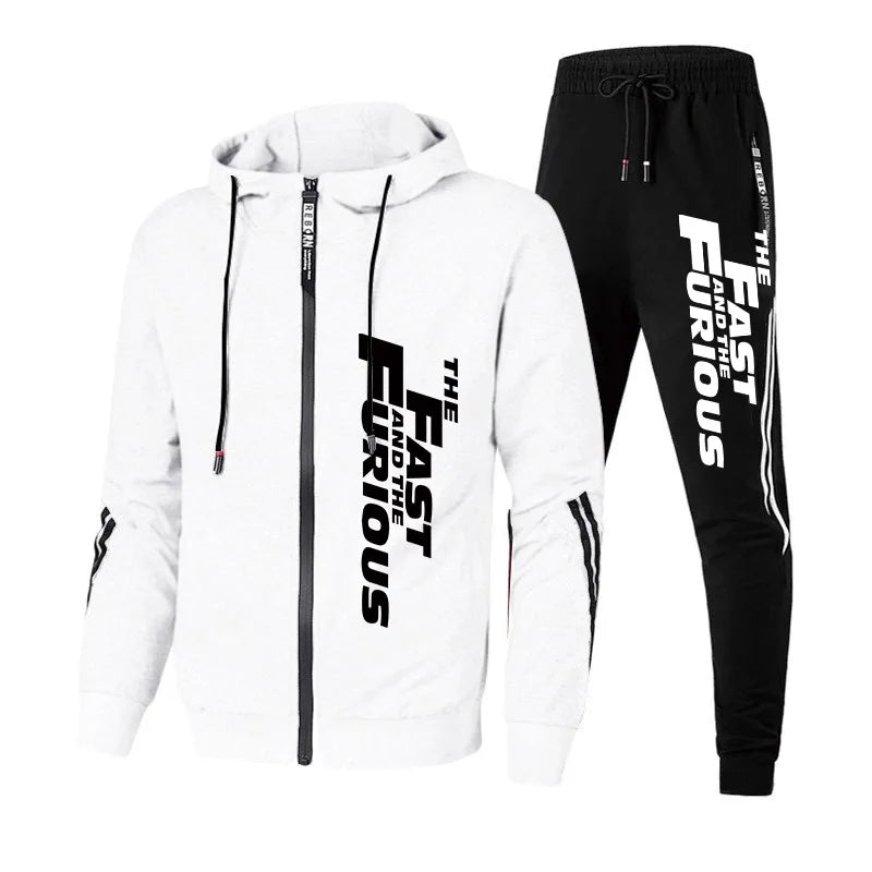 New Men's Tracksuit Spring and Autumn Sweatpants Two-Piece Set Printing Sport Jacket+Running Trousers Fast and Furious Overcoat