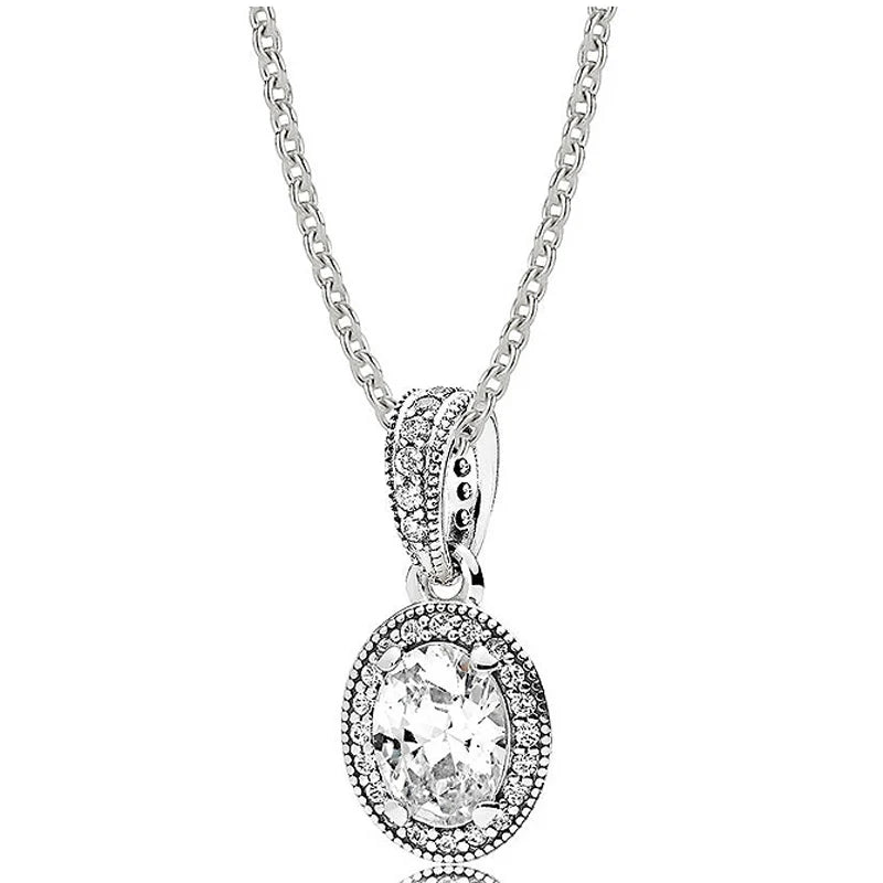 New 925 Sterling Silver Sparkling Elegance Earring Necklace With Crystal For Women Jewelry Set Birthday Birthday Gift
