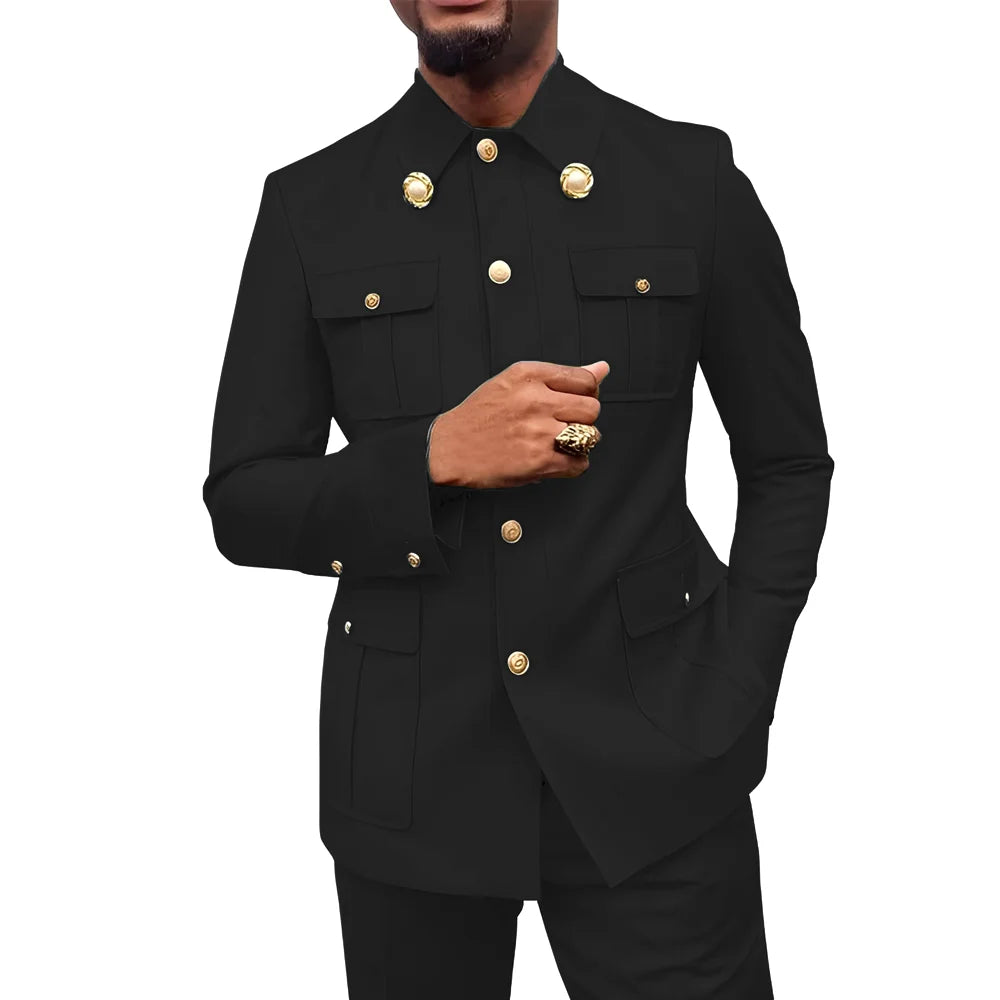 Herren Zweiteiler im afrikanischen Stil, Stehkragen Blazer Hose Bräutigam Hochzeits-Smoking Feiertag Maßanzug Kleid