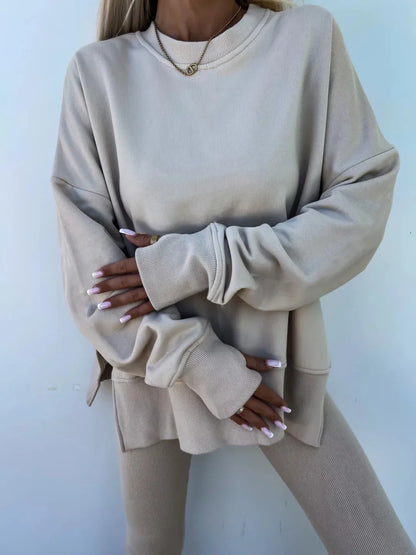Spring summer  new Shirt  casual loose-fitting sweater tight pants 2 piece suit sets for women 2 pieces trousers sets