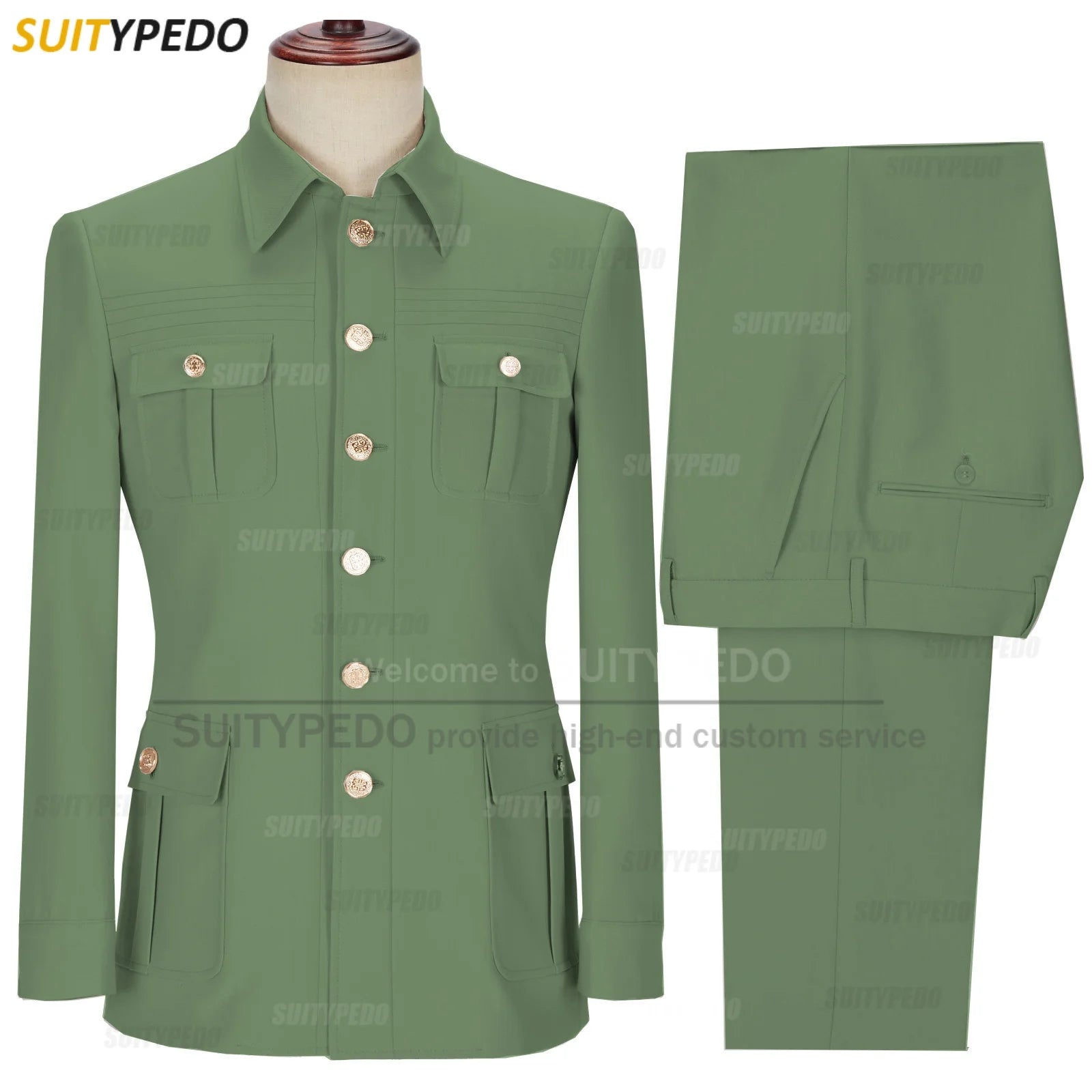 New Arrival  Elegant 2 Piece Slim Fit Men's Suits Fashion Four Pocket Wedding Party Suits（Blazer+Pants) Gold Button Texudos